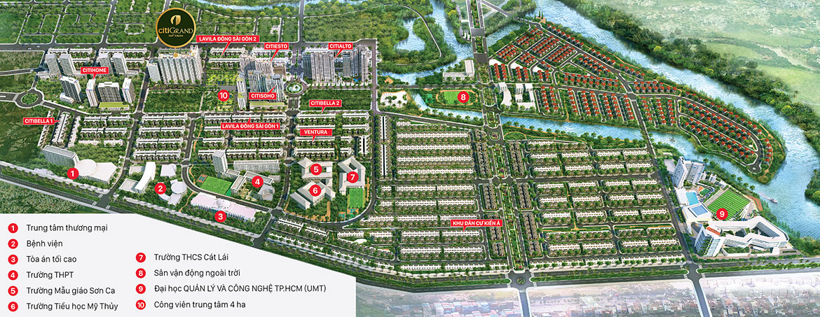 Mặt bằng tổng thể dự án căn hộ chung cư CitiGrand Quận 2 Đường KĐT Cát Lái chủ đầu tư Kiến Á