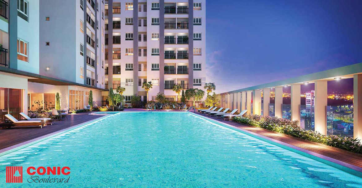 Tiện ích hồ bơi tràn dự án căn hộ chung cư Conic Boulevard Bình Chánh