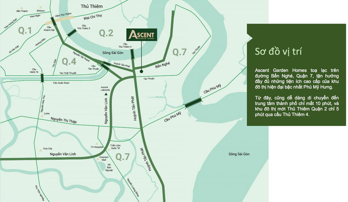Vị trí địa chỉ dự án căn hộ chung cư Ascent Garden Homes Quận 7 Đường Bến Nghé chủ đầu tư Tiến Phát